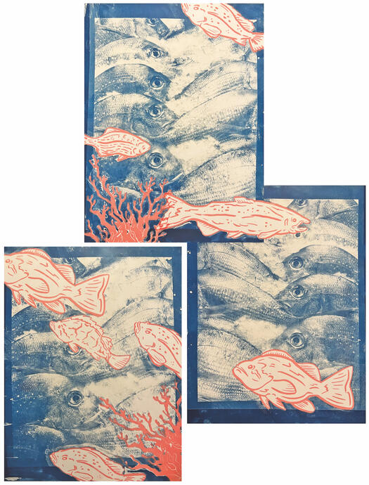 Fish Market - Silk Screen, Cyanotype - 2023