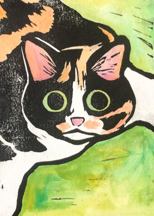 Bella - Linocut, Watercolor - 2020